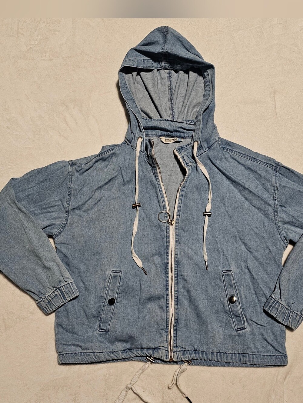 Y2K/90s Inspired Light Blue Denim Hooded Utility Jacket Size M